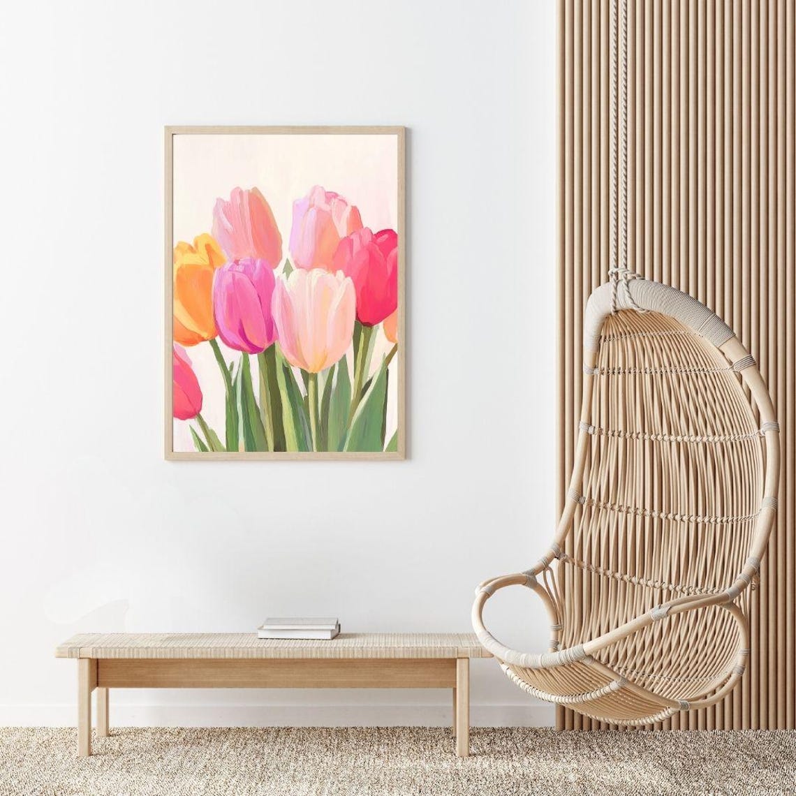 Pastel Tulips Close Up Pink Orange Spring Flower Bouquet Art Poster - Image 2
