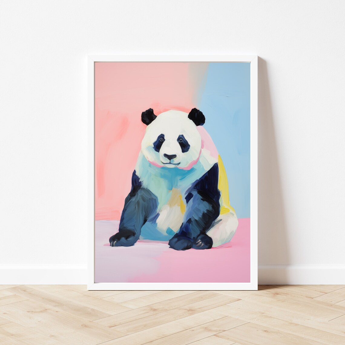 Giant Panda Portrait on a Pastel Pink and Blue Painted Poster - Image 3