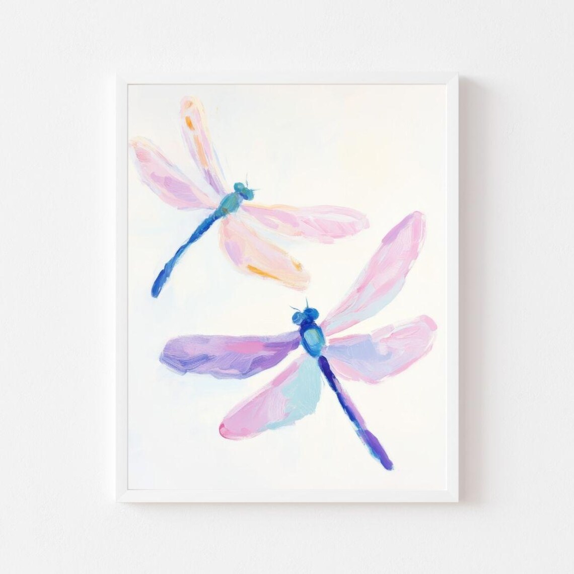 Pastel Pink Blue Dragonfly Watercolor Art Print