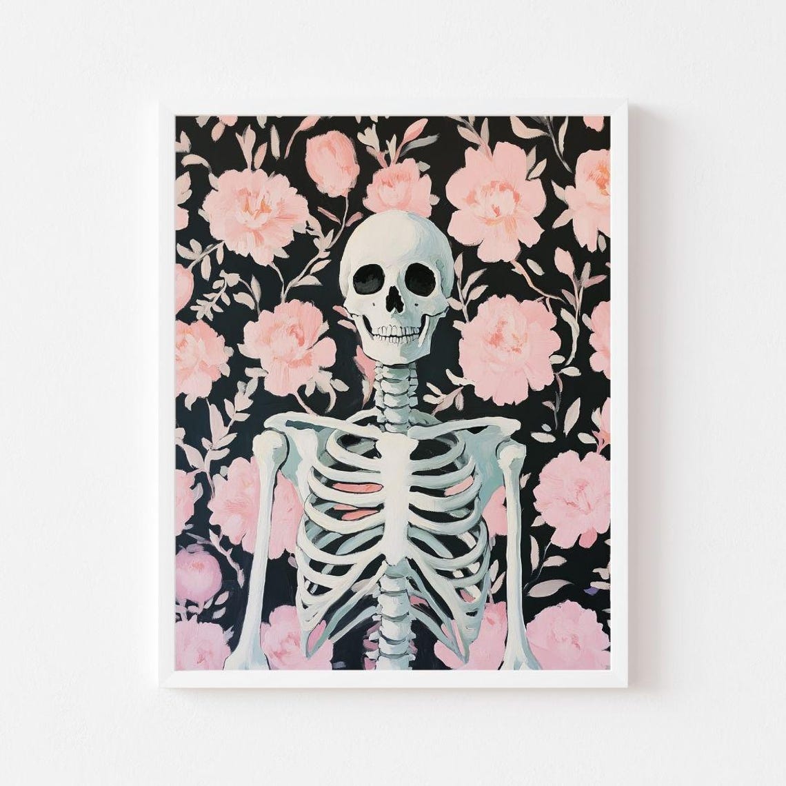 Floral Skeleton Pink Halloween Spooky Cute Skull Flower Art Poster
