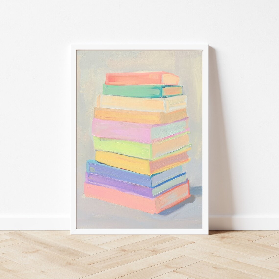 Rainbow Book Stack Painting, Reading Nook Art Print - Image 3