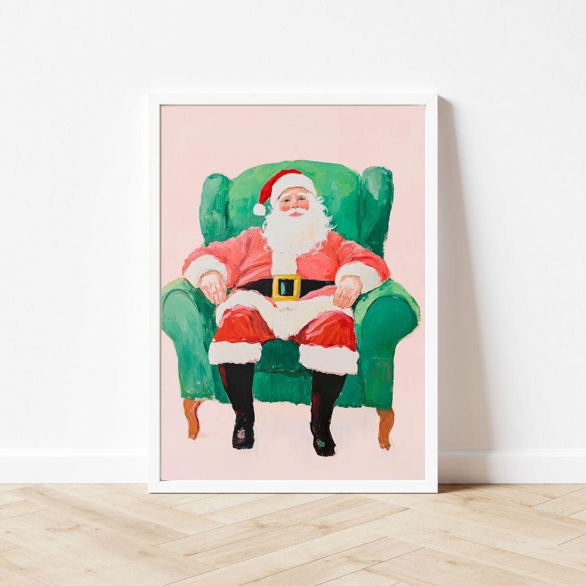Santa Claus Relaxing in Green Armchair Christmas Portrait Poster - Image 3