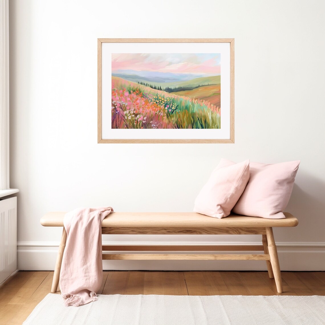 Colorful Autumn Meadow Landscape, Floral Hill Wall Art Print - Image 2
