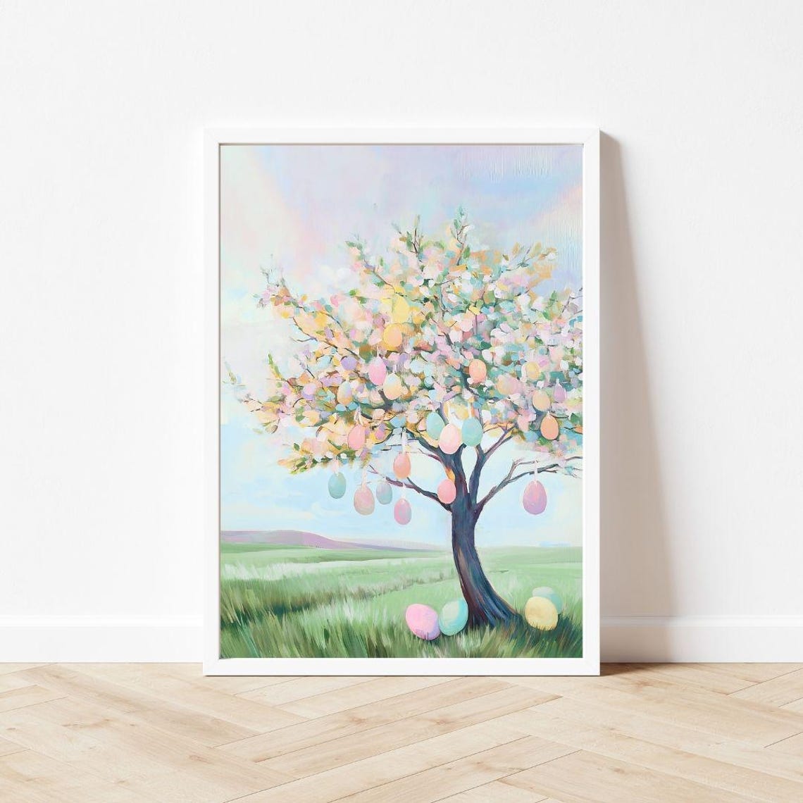 Easter Egg Tree in Bloom Over Green Spring Meadow Decor Poster - Image 3