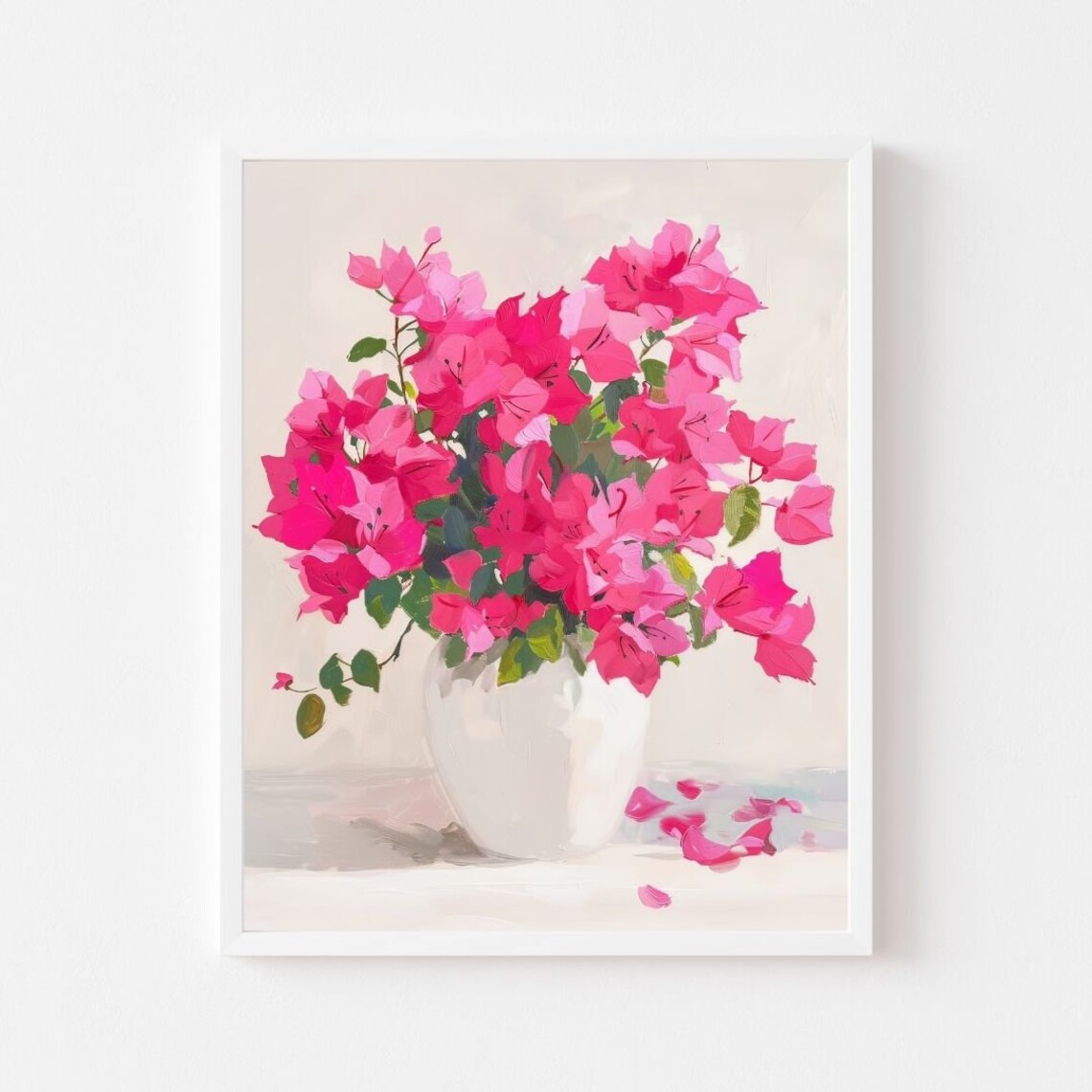 Pink Bougainvillea Bouquet, Neon Floral Art Print