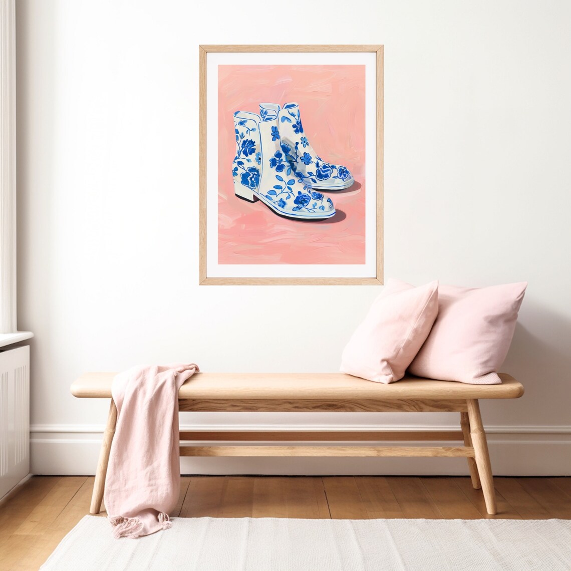 Blue Floral Boots, Retro Vintage Delft Art Print - Image 3