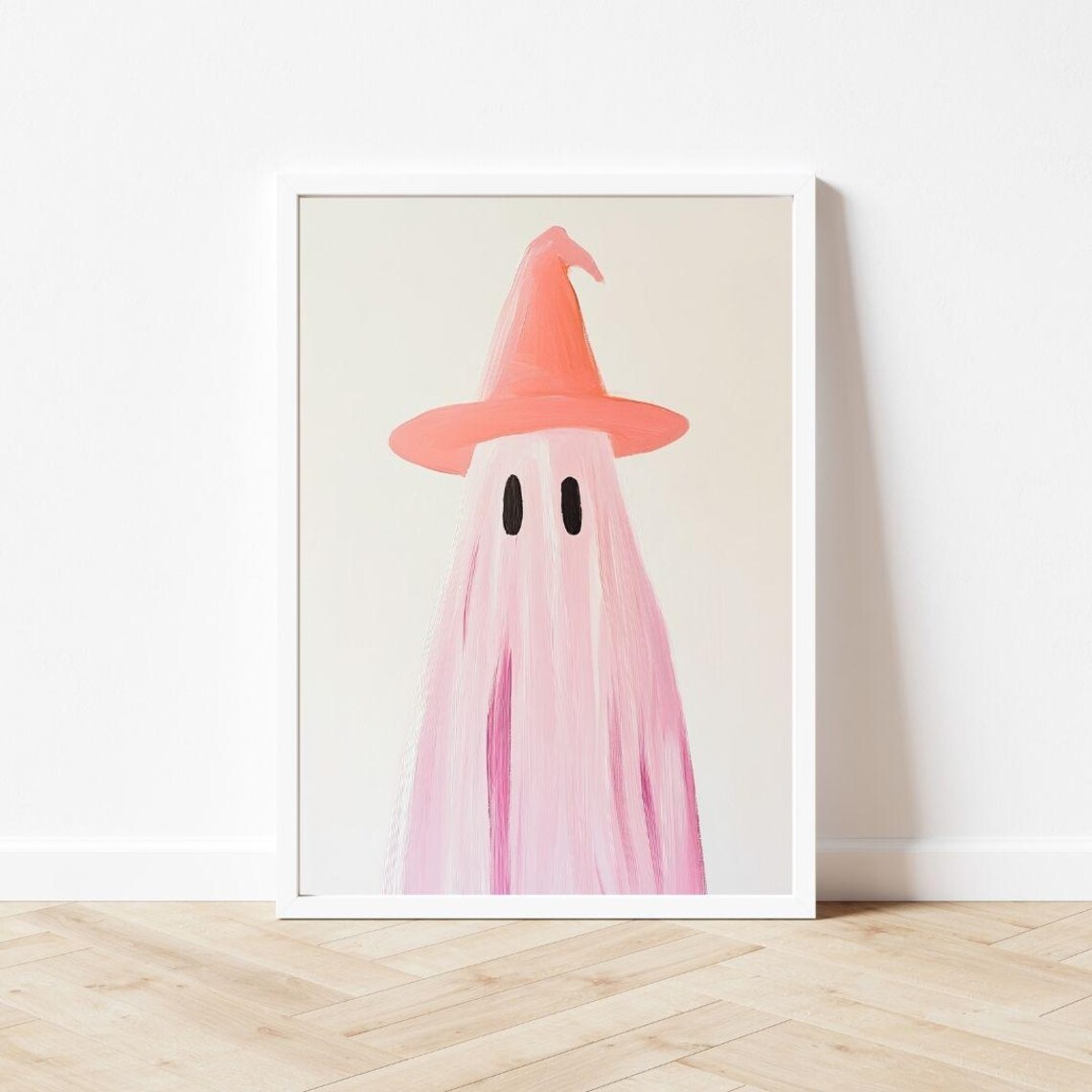 Pink Ghost With Witch Hat, Girly Halloween Art Print - Image 3