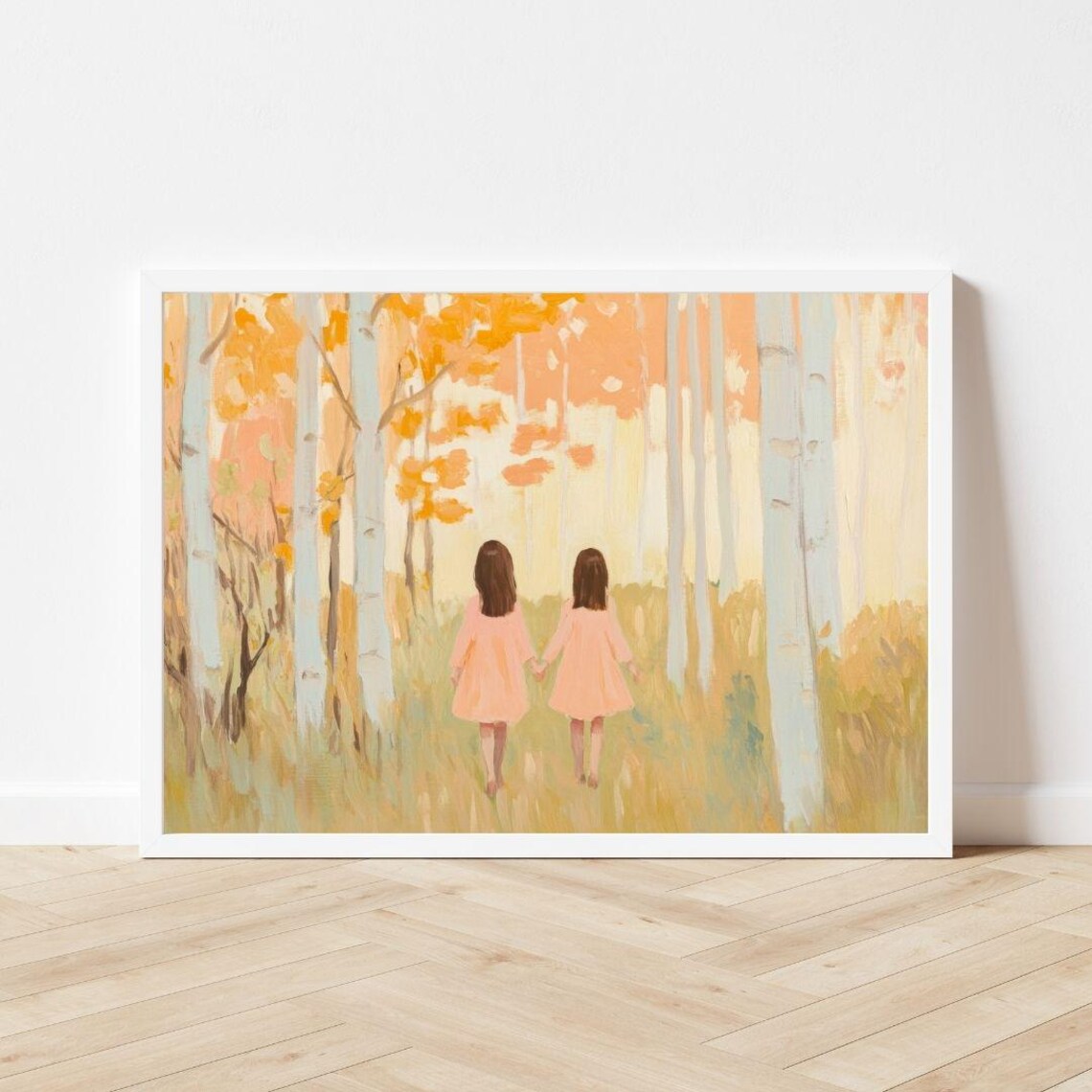 Autumn Forest Painting of Two Girls, Fall Landscape Art Print - Image 3