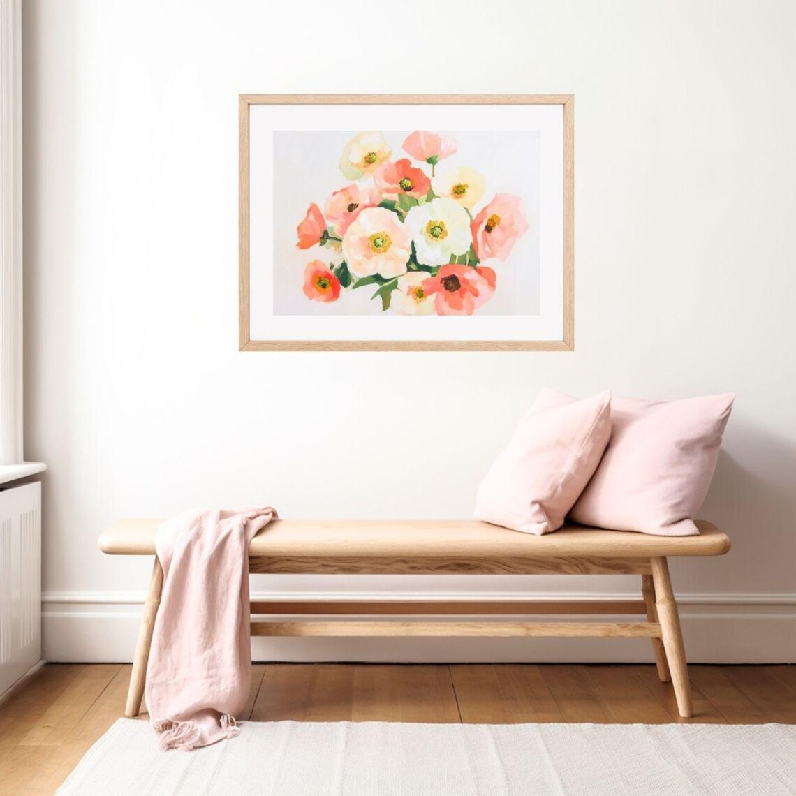 Soft Pink And White Poppy Bouquet Close Up Floral Still Life Poster - Image 2
