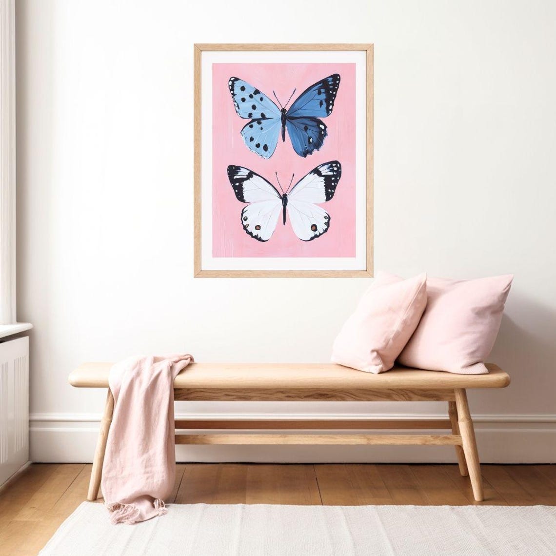 Pink And Blue Butterfly Wall Art Print Two Pastel Butterflies Painting Animal Watercolor Girls Room Insect - Image 2
