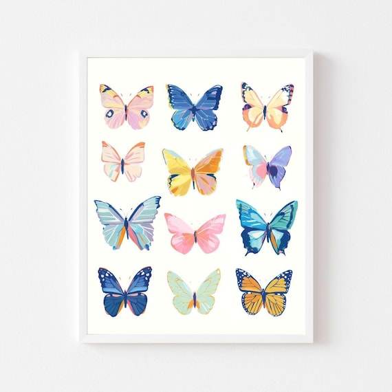 Colorful Butterflies Art Print, Pastel Nursery Decor