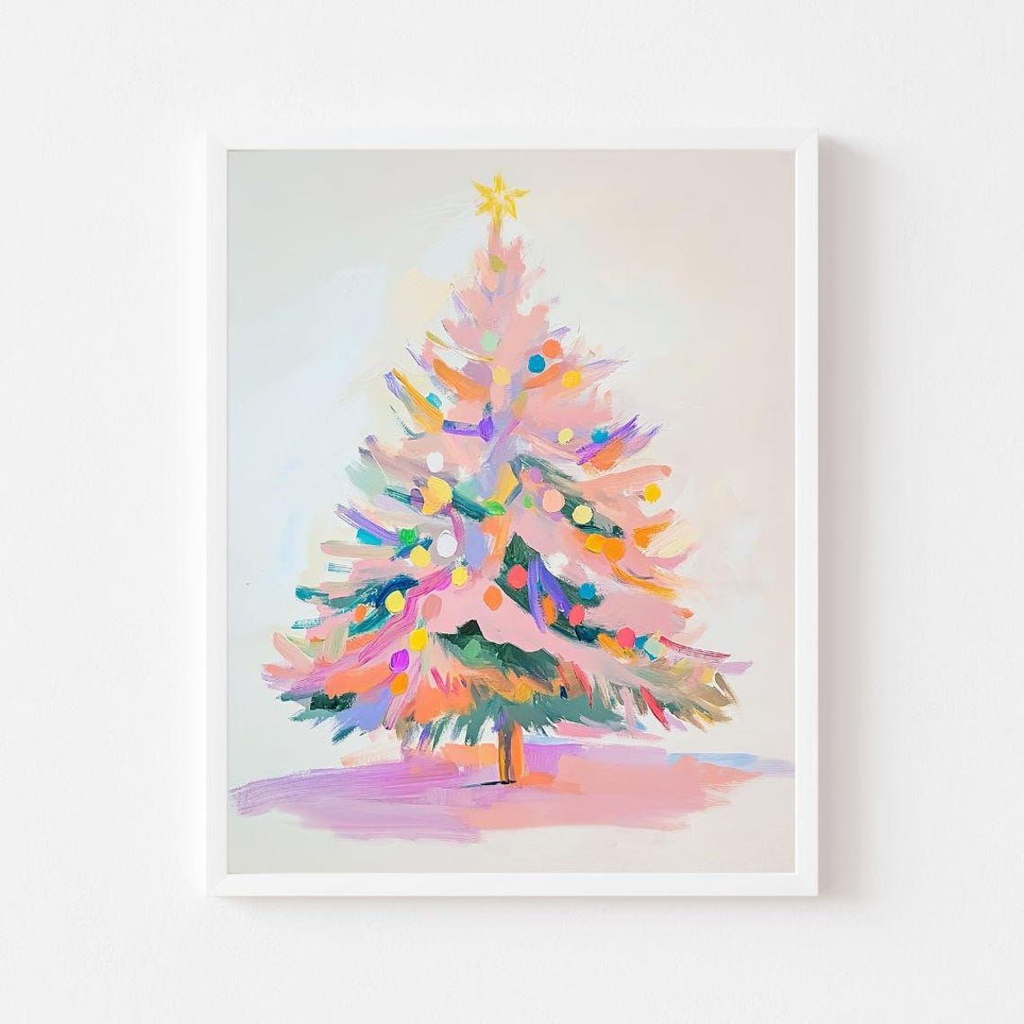 Pink Christmas Tree With Colorful Lights Modern Holiday Poster