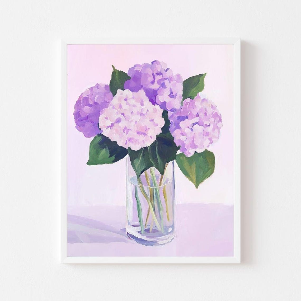 Lavender Hydrangea Flowers In A Clear Glass Vase Floral Poster