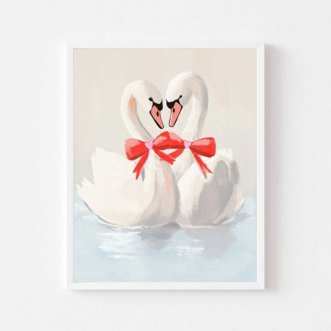 Swans In Love, Preppy Valentine Girls Room Art Print