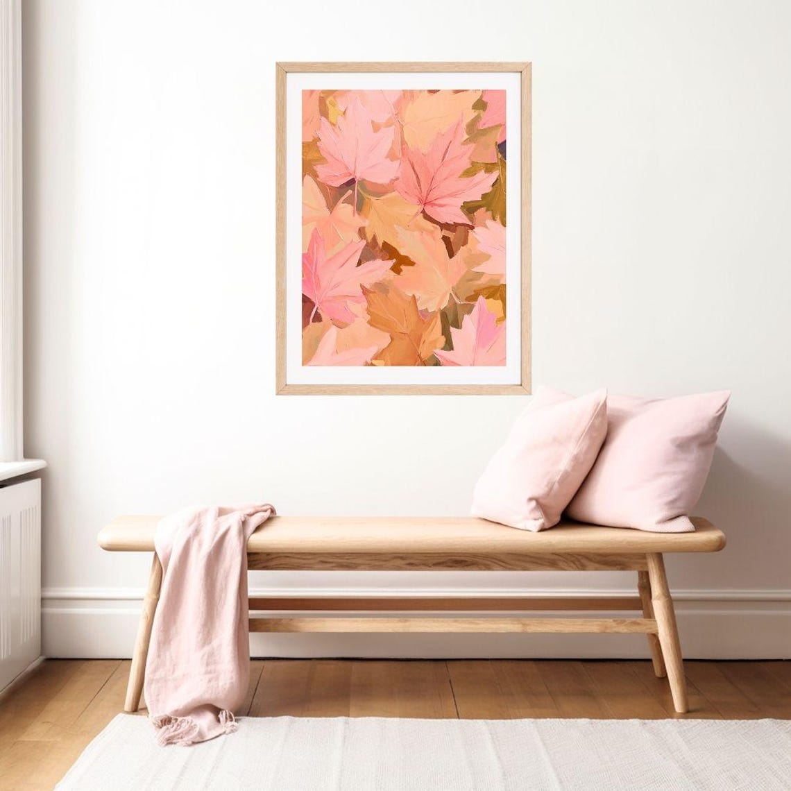 Pink Maple Leaves Close-Up Pattern Pastel Autumn Decor Poster - Image 2