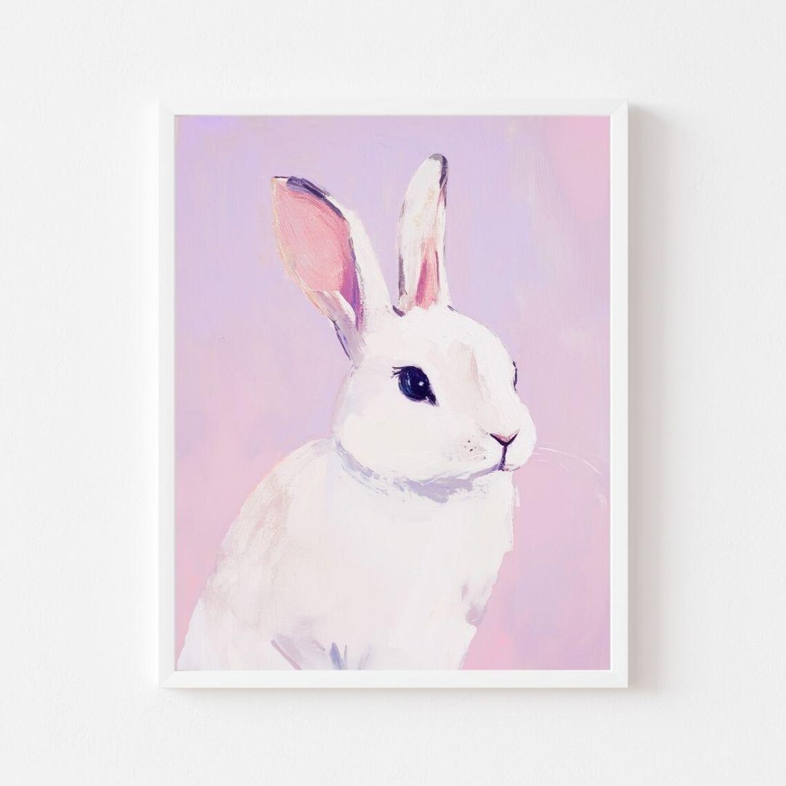 Sweet White Bunny Portrait Lavender Pastel Spring Nursery Poster