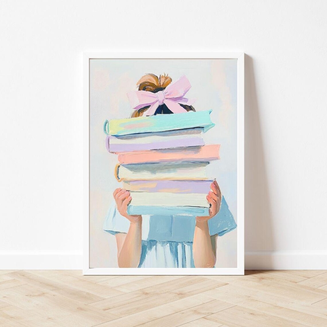 Little Girl Holding Books, Pastel Watercolor Art Print - Image 3