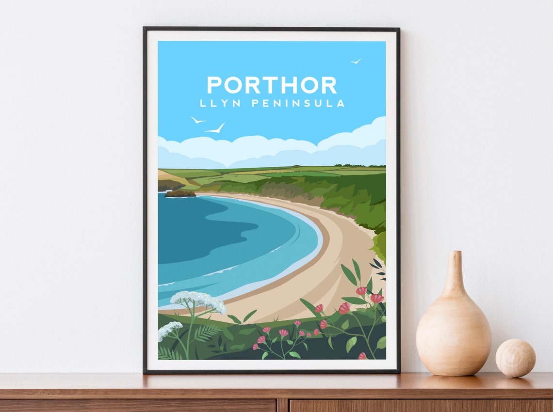 Porthor Whistling Sands Bay Llyn Peninsula Wales Travel Poster