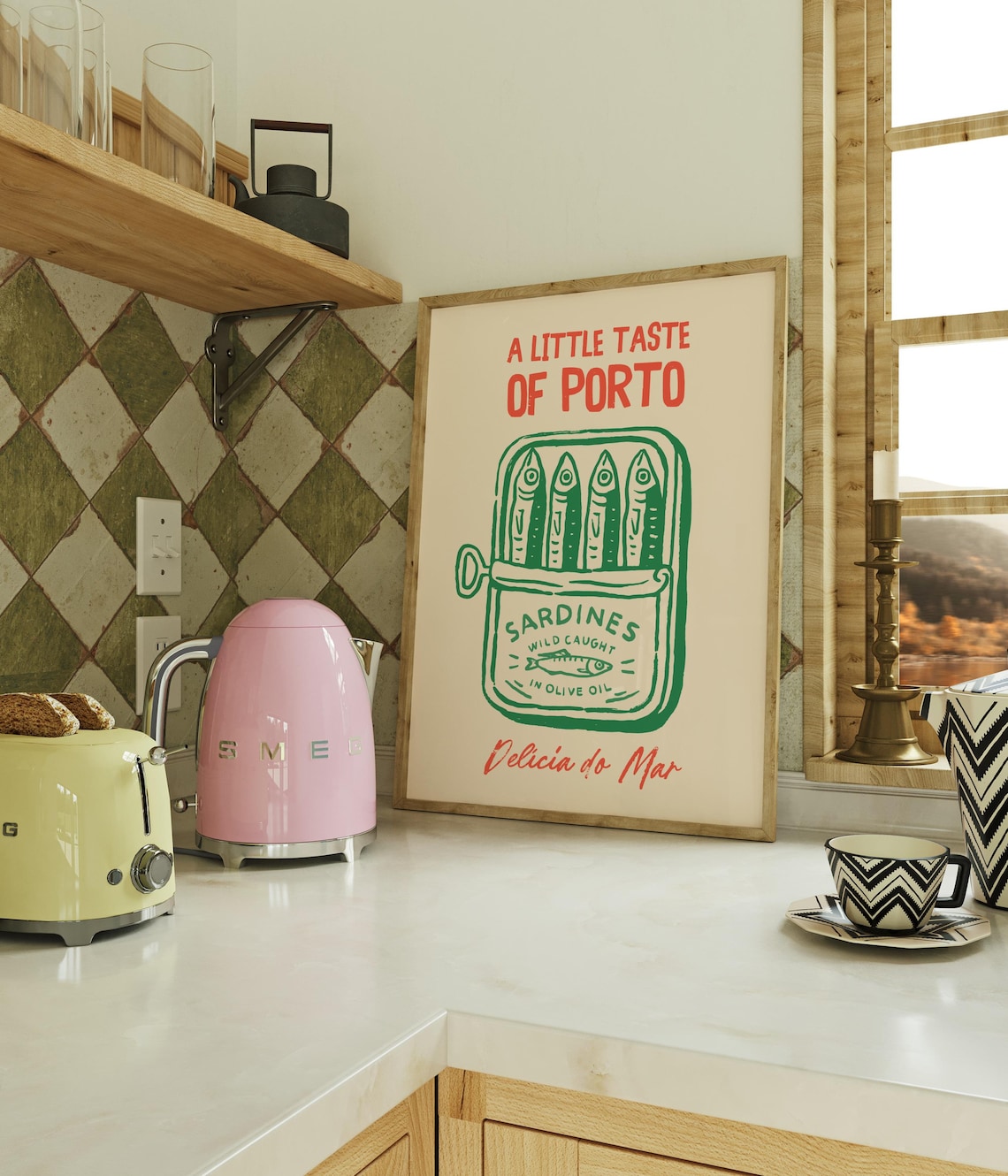 A Little Taste Of Porto Sardines Green Retro Kitchen Decor Poster