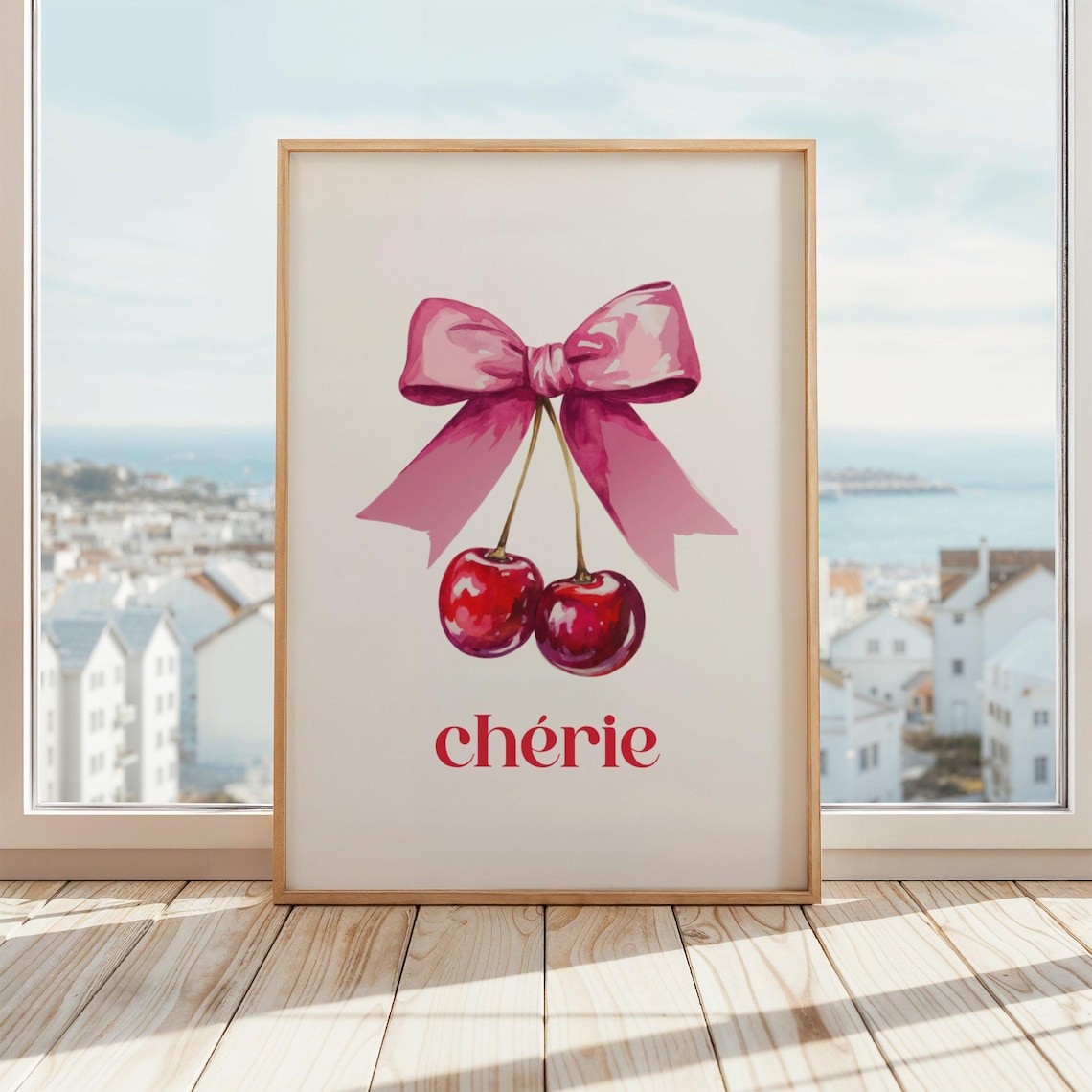 Cherie Cherries With Pink Ribbon Bow Sweet French Girly Poster