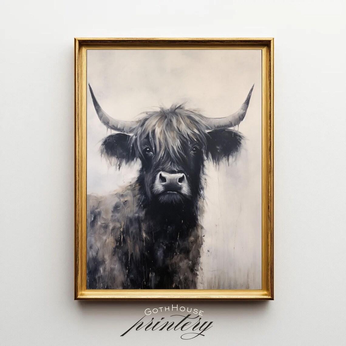 Highland Cow Rustic Farmhouse Animal Portrait Art Print