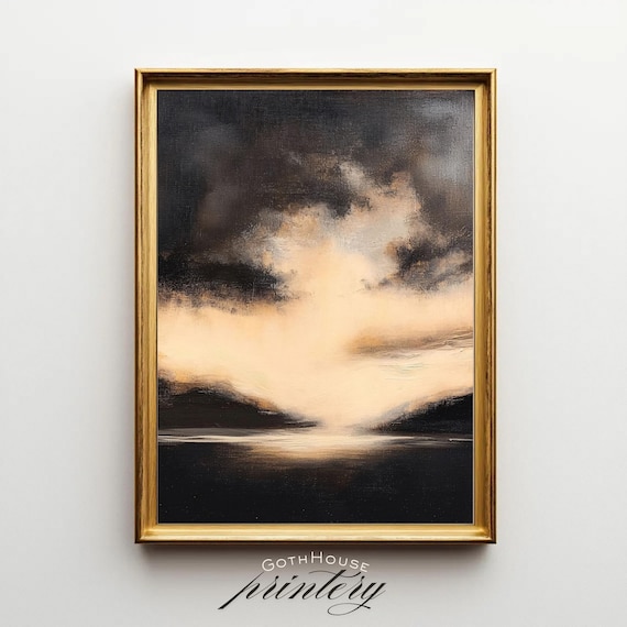 Moody Seascape Print Dark Cloud Wall Art Abstract Landscape Painting Gothic Minimalist Decor