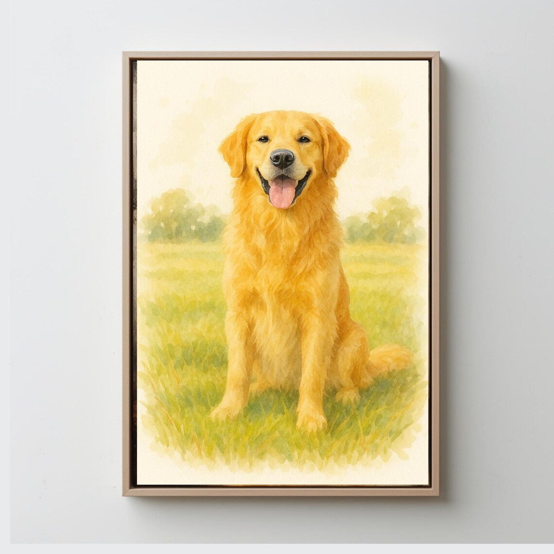 Golden Retriever Watercolor Dog Happy Smile Meadow Pet Animal Poster