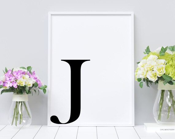 Letter J Initial Wall Decor Bw Typography Typography Art Minimalist Home Wall Art Decor Letter Poster Typography Print
