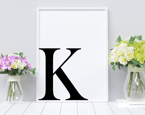 Letter K Initial Wall Decor Bw Typography Typography Art Minimalist Home Wall Art Decor Letter Poster Typography Print