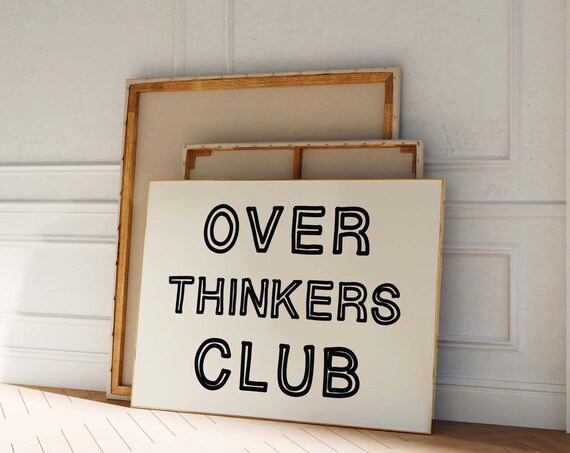 Over Thinkers Club Print Trendy Horizontal Wall Art Funny Quote Print Retro Poster Typography Art Print Trendy Home Decor Wall Art