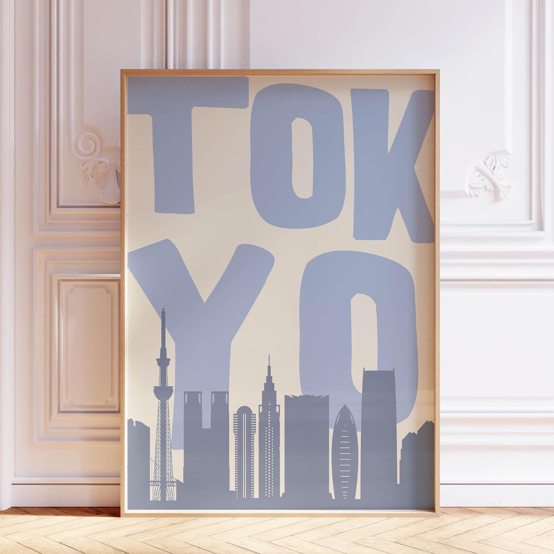 Tokyo Skyline Silhouette Blue Tower City Retro Travel Poster
