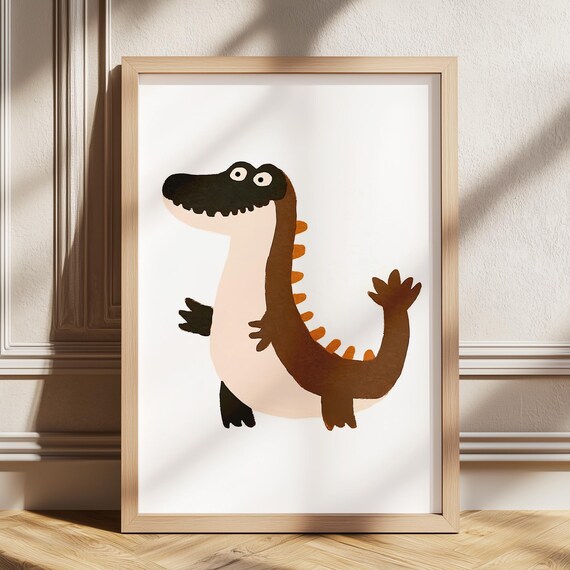 Friendly Brown Crocodile Cute Nursery Animal Kids Room Art Poster