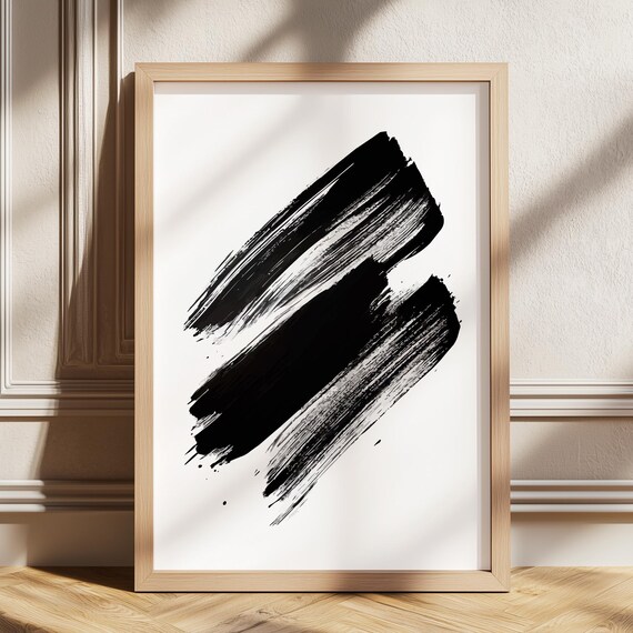 Minimalist Black Brushstroke Abstract Art Print Brush And White Ink