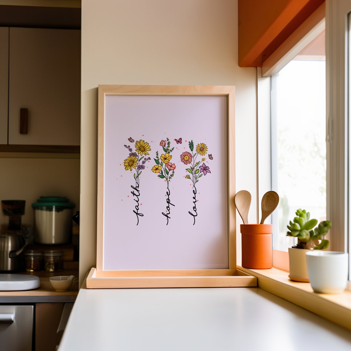 Faith Hope Love Wildflower Script Floral Christian Inspiration Poster - Image 2