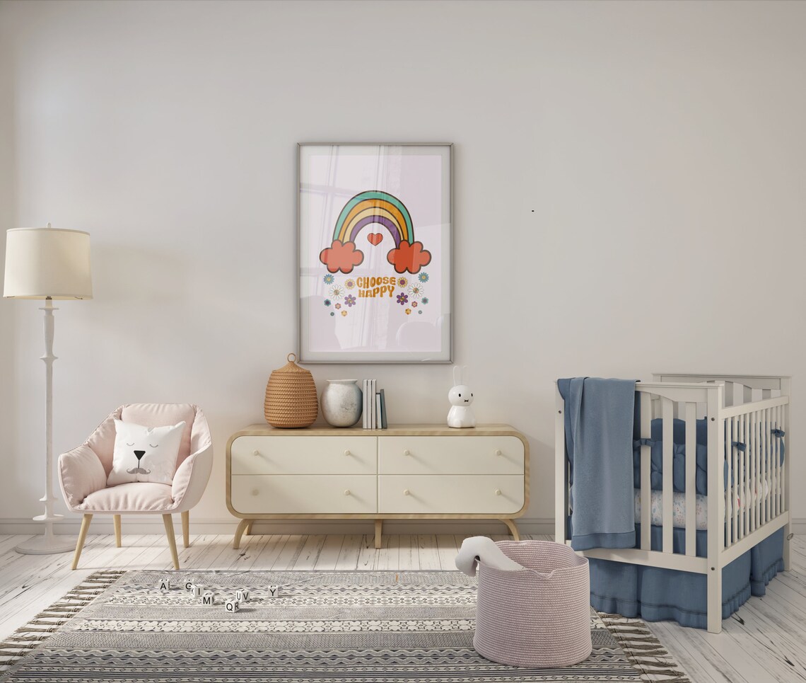 Cute Retro Wall Print Choose Happy Wall Print Print Wall Decor Large Art Art Retro Poster - Image 3