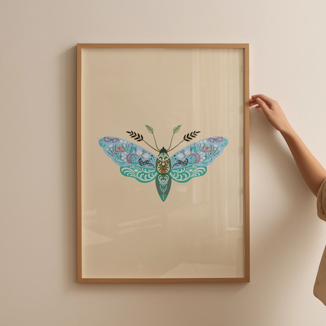 Boho Blue Butterfly Paisley Ornamental Vintage Insect Poster