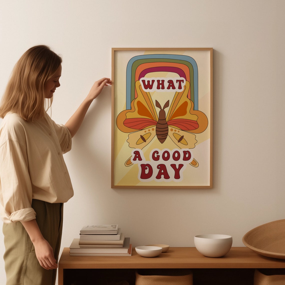 What A Good Day Rainbow Butterfly Retro Positive Quote Poster - Image 3