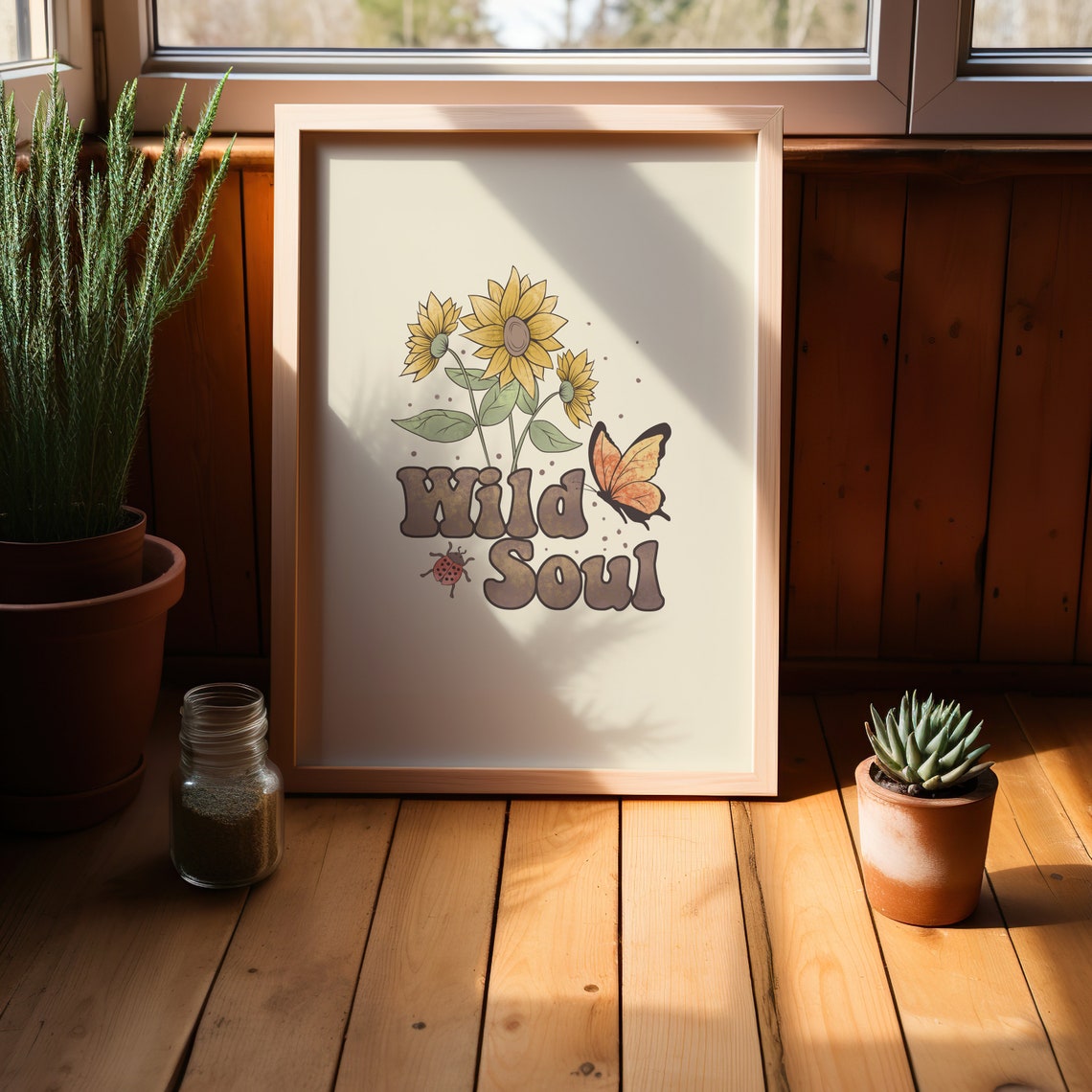 Wild Soul Sunflower Butterfly Ladybug Retro Nature Quote Poster - Image 4