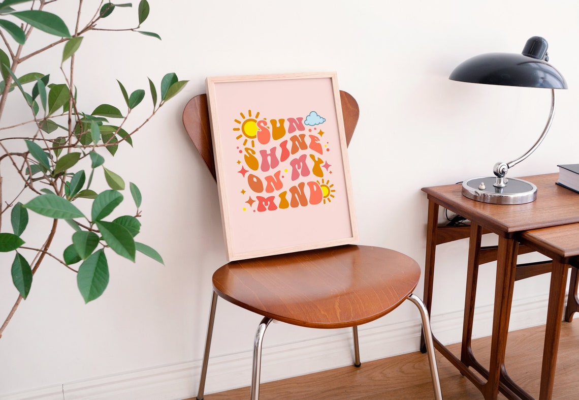 Sunshine on My Mind Retro Groovy Lettering Poster Pink Wall Decor - Image 3