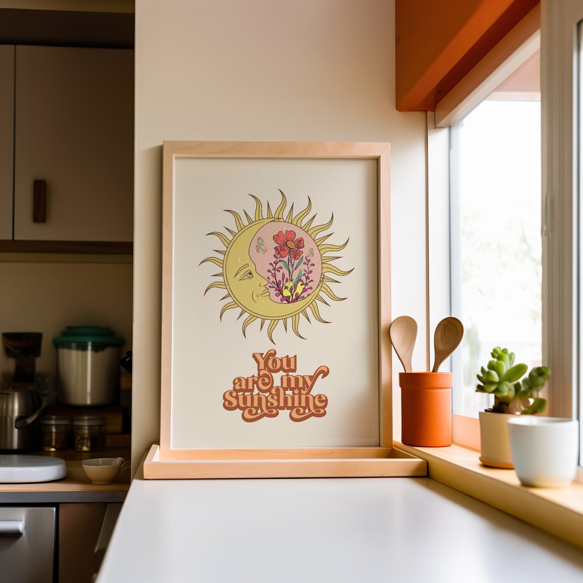 You Are My Sunshine Celestial Sun Moon Floral Retro Boho Poster - Image 2
