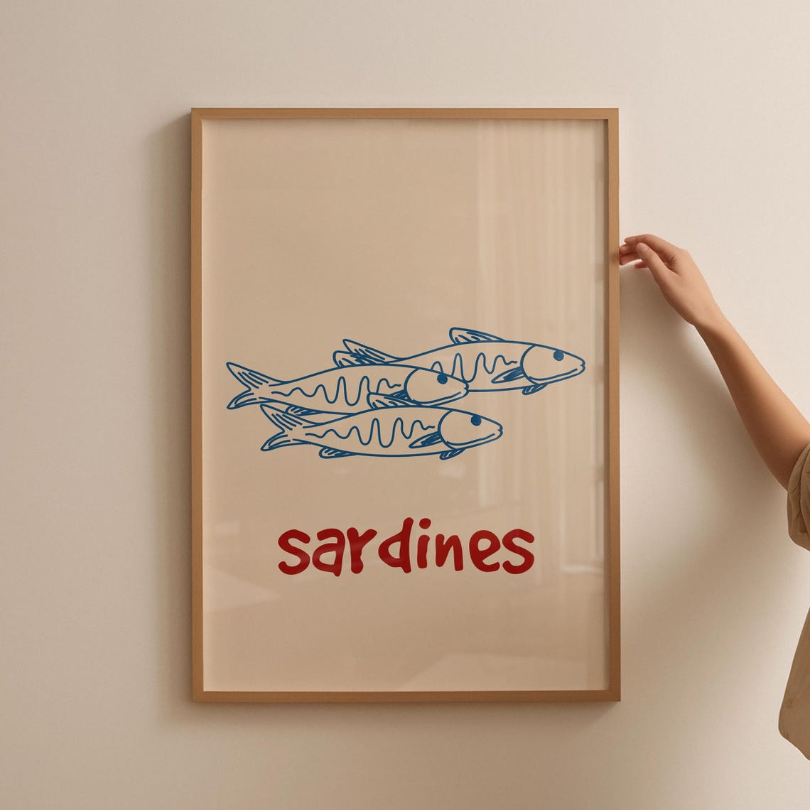 Retro Sardines Three Blue Fish Line Drawing Coastal Kitchen Poster - Image 4