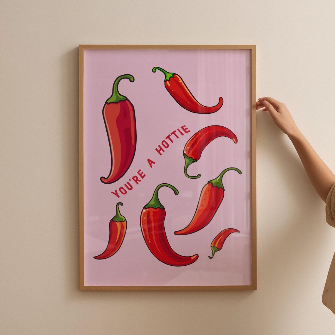 You Are A Hottie Funny Chilli Pepper Pink Kitchen Retro Poster - Image 4