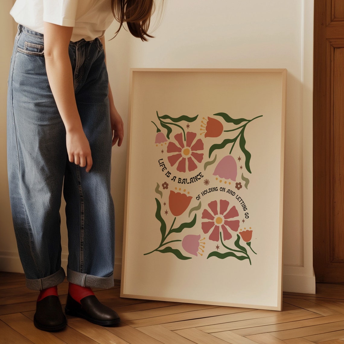 Life Is A Balance Of Holding On And Letting Go Boho Floral Poster - Image 2