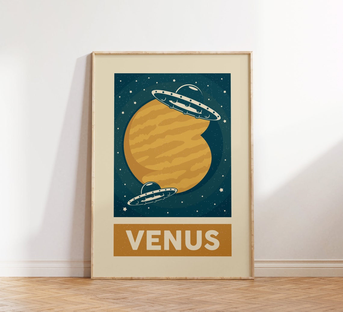 Venus Retro Space UFO Illustration Vintage Solar System Poster