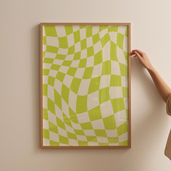 Retro Groovy Wall Art Checkered Print Green Poster Wall Decor Retro Poster Print Groovy Print Trendy Poster Gift