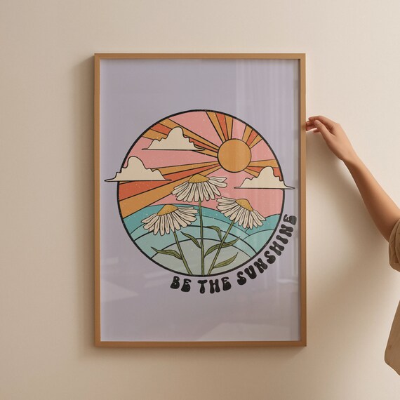 Be The Sunshine Retro Sunset Daisies Circle Design Wall Poster