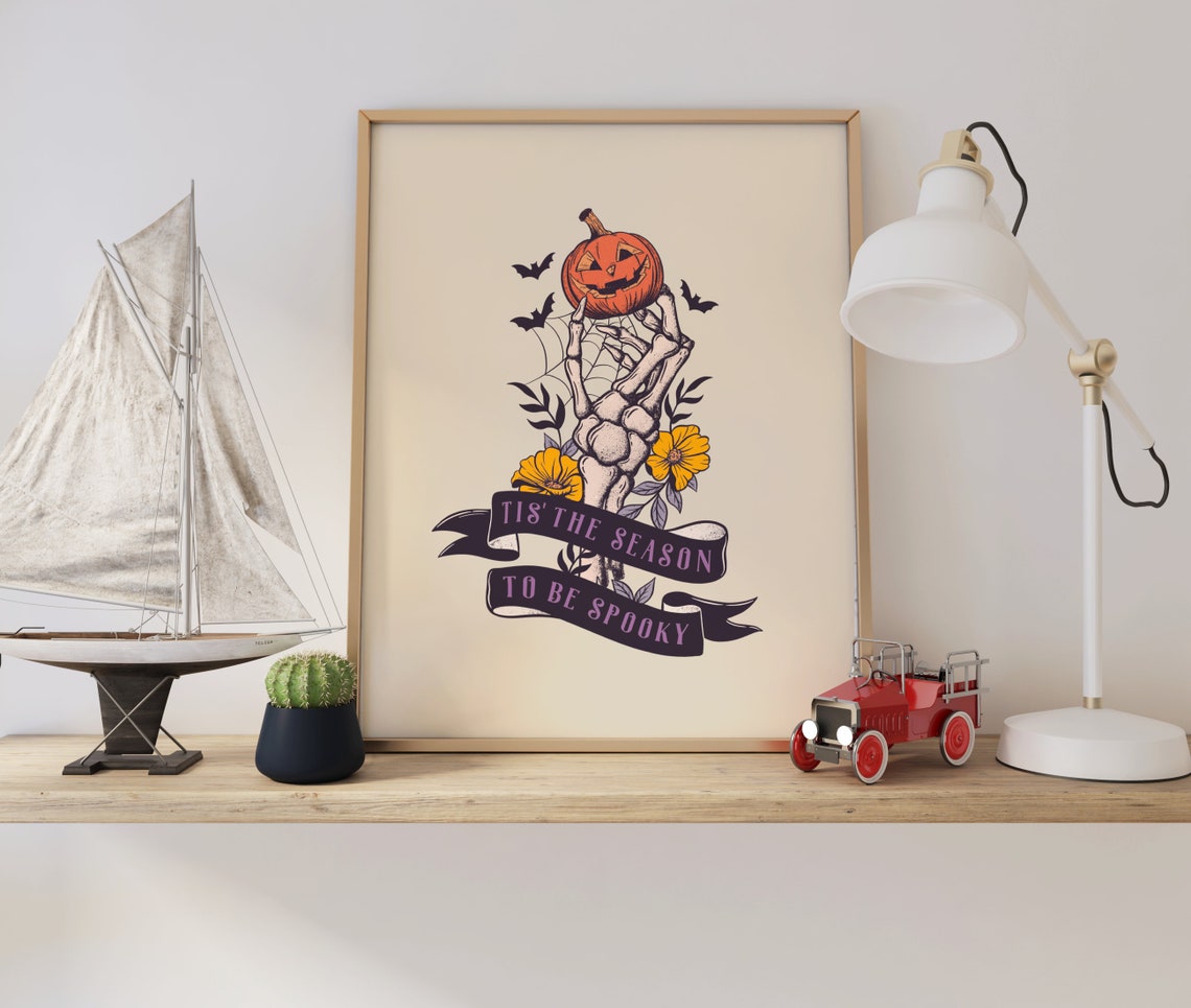 Tis The Season To Be Spooky Skeleton Pumpkin Halloween Poster - Image 2