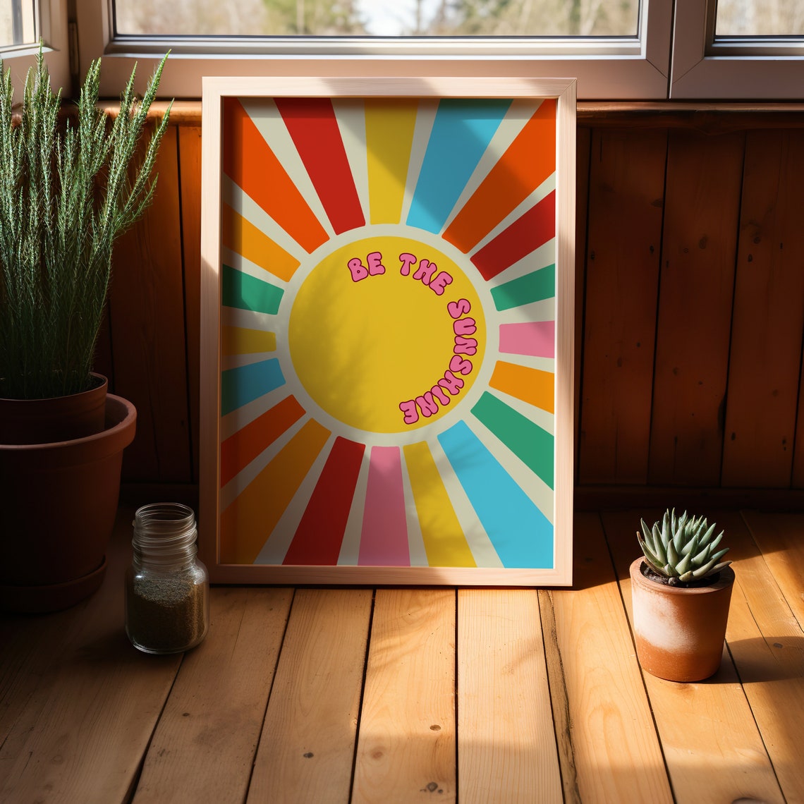 Be The Sunshine Retro Sunburst Rainbow Rays Graphic Wall Poster - Image 4