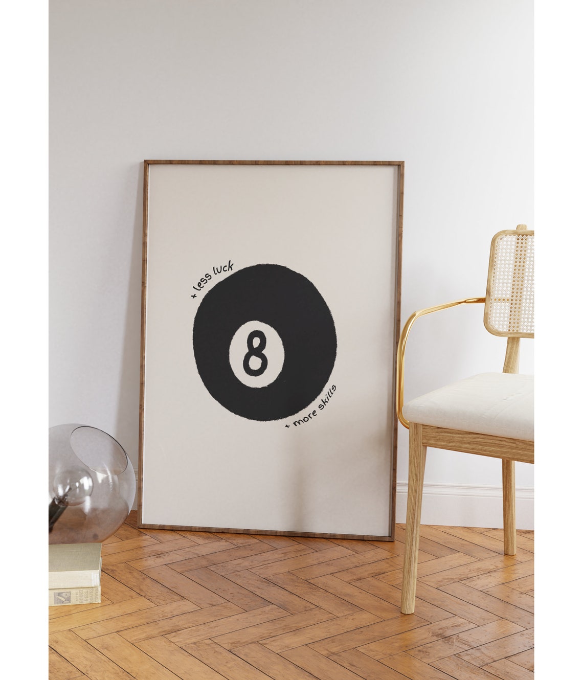 Less Luck More Skills 8 Ball Pool Retro Minimal Quote Poster - Image 2
