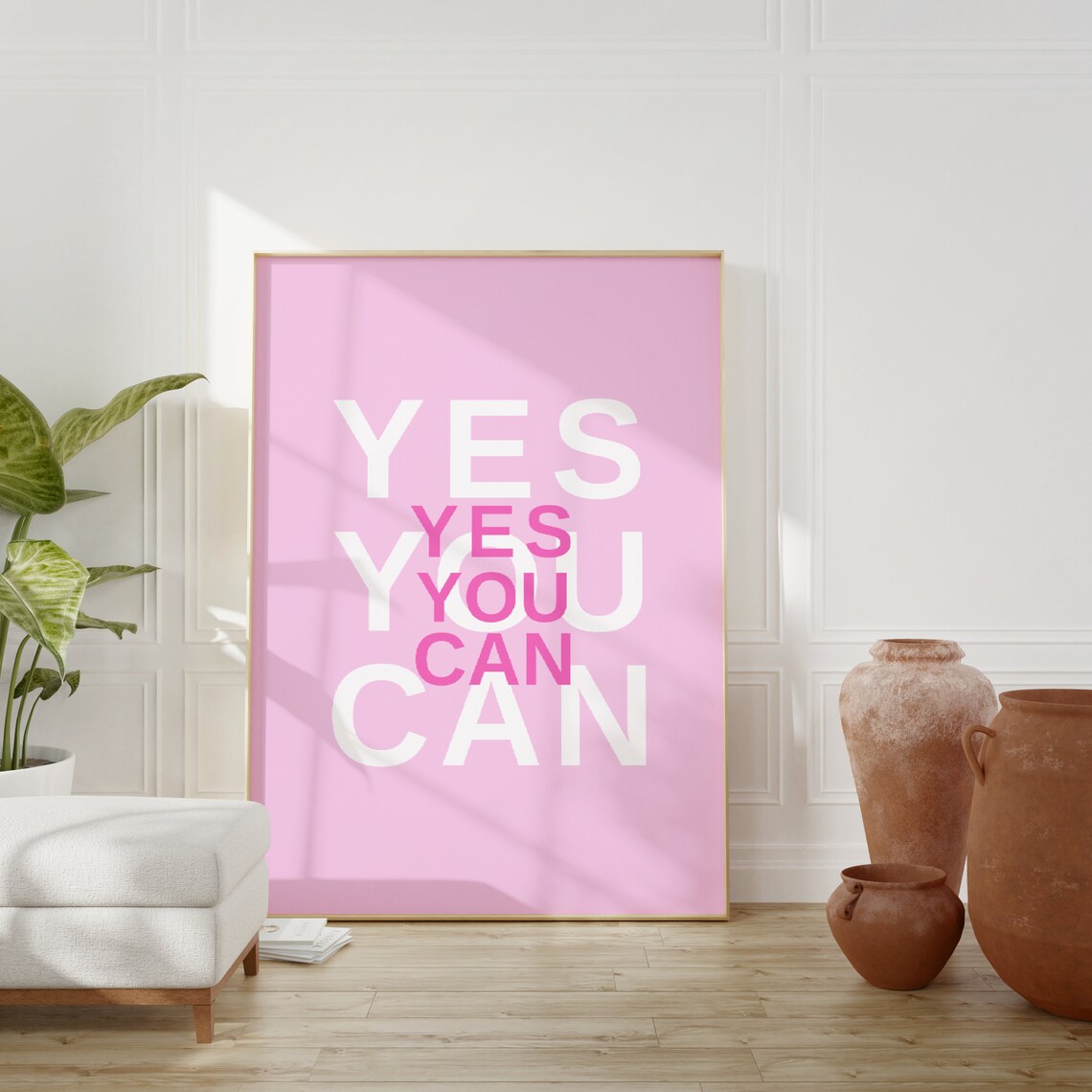 Yes You Can Pink Retro Layered Typography Motivational Poster - Image 2